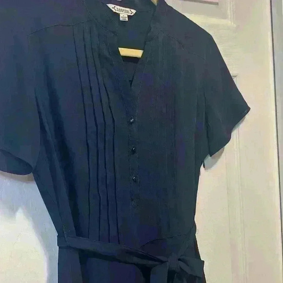 Nanette Lepore Navy Blue Tie Front Pintuck Flutter Sleeve with Slip Women Size 4 - Picture 4 of 11